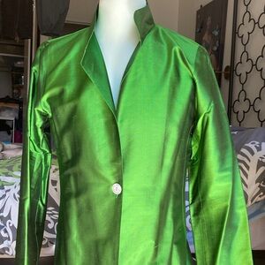 Women's Emerald Pure Silk Satin Longline Blazer Jacket